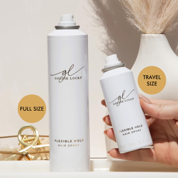 Goldie Locks Travel Size Flexible Hold Hairspray - 3.4 fl oz - Lightweight All-Day Hold & Brushable Finish - Humidity Resistant - Safe for Extensions & Color-Treated Hair - Protein-Free
