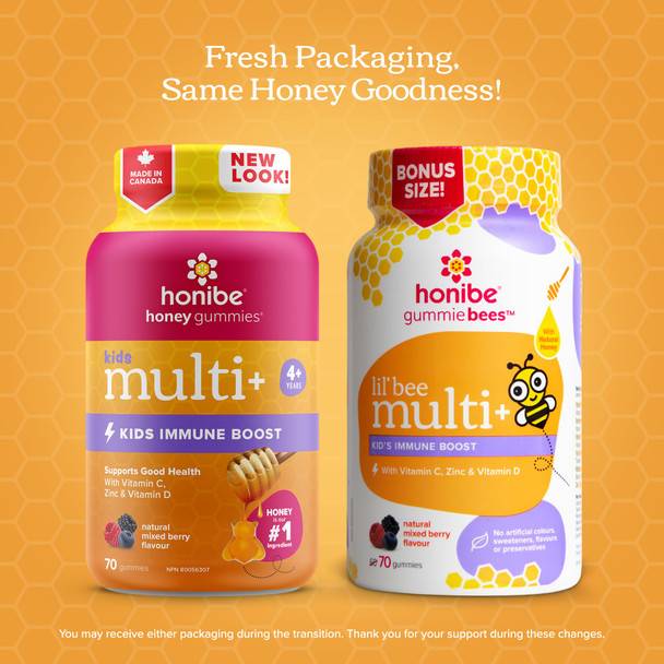 Honibe Kids Multivitamin Gummies Plus Immune Boost | Honey-Based Vitamins Made in Canada | Children's Chewable Gummy Vitamins | Vegetarian Kids Vitamin Gummies | Kids Zinc Vitamin Gummy Bees | 70 gummies