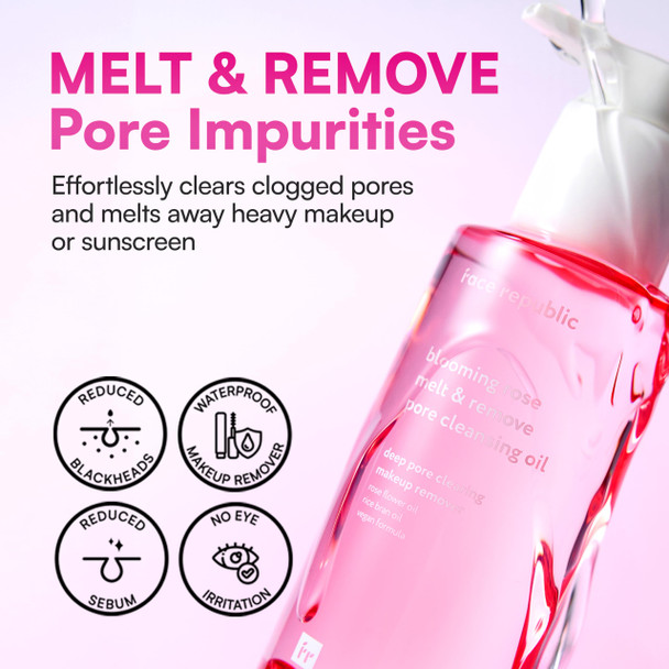 Republic Store Face Republic Blooming Rose Melt and  Remove Pore Cleansing Oil 150ml 5.07 fl oz  Oil Cleanser for Face  Pore and sebum care Blackhead remover  Waterproof Makeup remover  Vegan Korean Skin Care