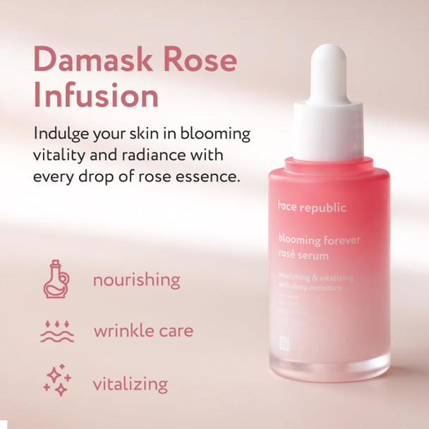 Republic Store Face Republic Blooming Forever Rosé Serum 45ml 1.52 fl oz  Damask Rose Bakuchiol  Revitalizing and  Rejuvenating  Wrinkle Care  Firm and Elastic Skin  Vegan Korean Skincare