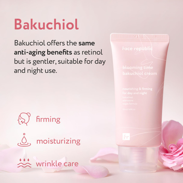 Republic Store Face Republic Blooming Time Bakuchiol Cream 50ml 1.69 fl oz  Day and  Night Nourishing Cream Wrinkle Care  Bakuchiol Adenosine  Firm Elastic Plump Skin  Cruelty Free Vegan Korean Skin Care
