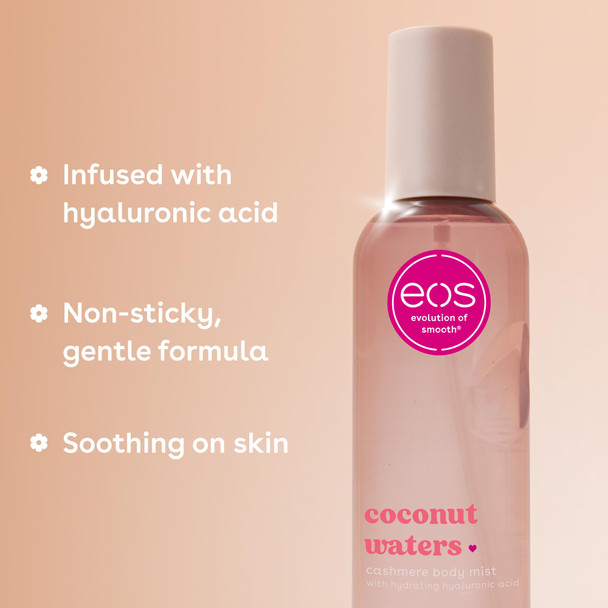 eos Cashmere Body Mist Coconut Waters Body Spray for Women Hair Mist Coconut Perfume Moisturizing Hyaluronic Acid Glycerin Vegan Cruelty-free 6 fl oz