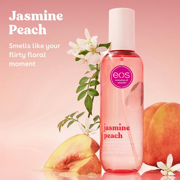 eos Cashmere Body Mist Jasmine Peach Body Spray for Women Hair Mist Floral Perfume Moisturizing Hyaluronic Acid Glycerin Vegan Cruelty-free 6 fl oz