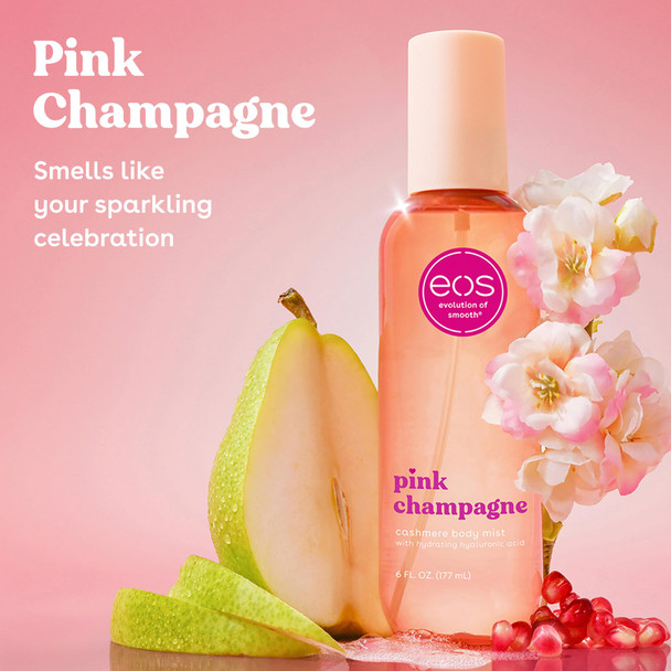 eos Cashmere Body Mist Pink Champagne Body Spray for Women Hair Mist Moisturizing Hyaluronic Acid Glycerin Vegan Cruelty-free 6 fl oz