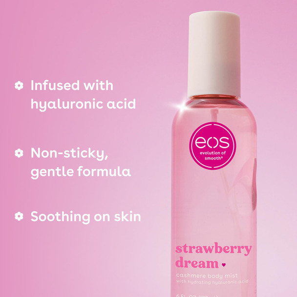 eos Cashmere Body Mist Strawberry Dream Body Spray for Women Strawberry Perfume Hair Mist Moisturizing Hyaluronic Acid Glycerin Vegan Cruelty-free 6 fl oz