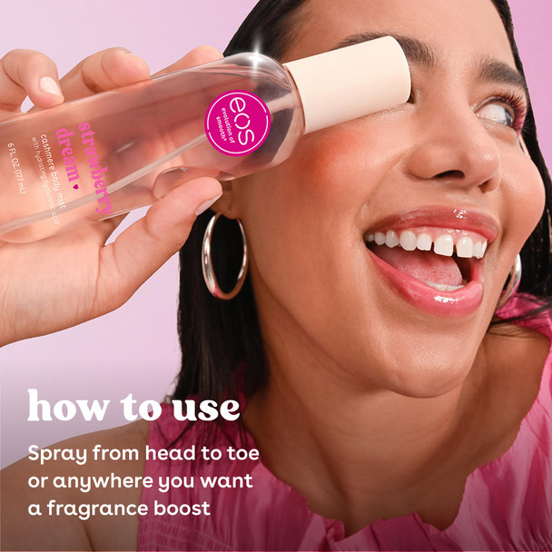 eos Cashmere Body Mist Strawberry Dream Body Spray for Women Strawberry Perfume Hair Mist Moisturizing Hyaluronic Acid Glycerin Vegan Cruelty-free 6 fl oz