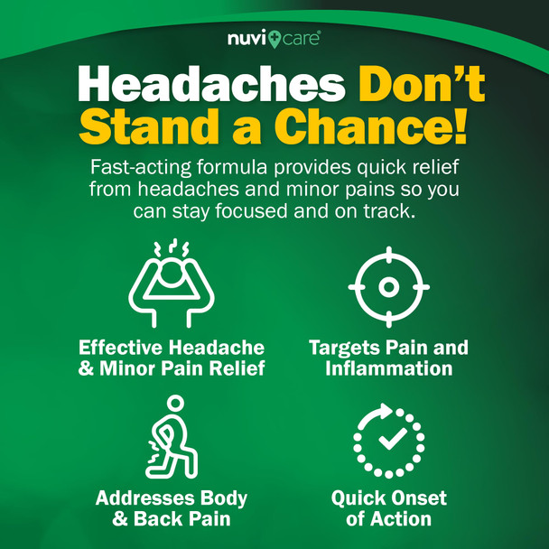 NUVICARE Headache Relief with Acetaminophen 250 mg, Aspirin (NSAID) 250 mg, Caffeine 65 mg - Temporary Relief of Minor Aches & Pains - Compare to Excedrin Extra Strength Pain Reliever (100 Caplets)