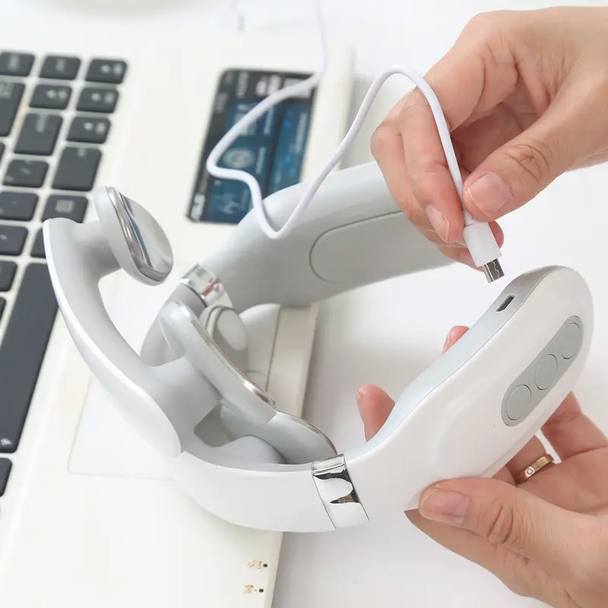 UBilli Portable 4D Electric Neck & Shoulder Massager USB Rechargeable Heating Hot Pressing Magnetic Pulse Neck Massage Instrument - WHITE