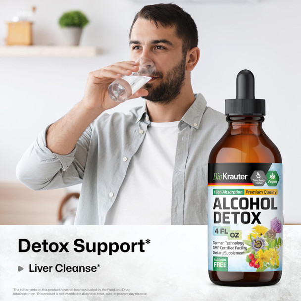 BIO KRAUTER Alcohol Detox Tincture - Liver Cleanse Formula - Milk Thistle & Dandelion - Liver Detox Liquid Extract - Alcohol and Sugar Free - Vegan Drops 4 Fl.Oz.