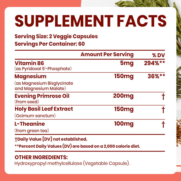 VEV Deep Calm Magnesium Complex for Women – Glycinate, Malate, B6, L-Theanine & Holy Basil – Support for Daily Magnesium & Stress Relief – 120 Vegan Capsules
