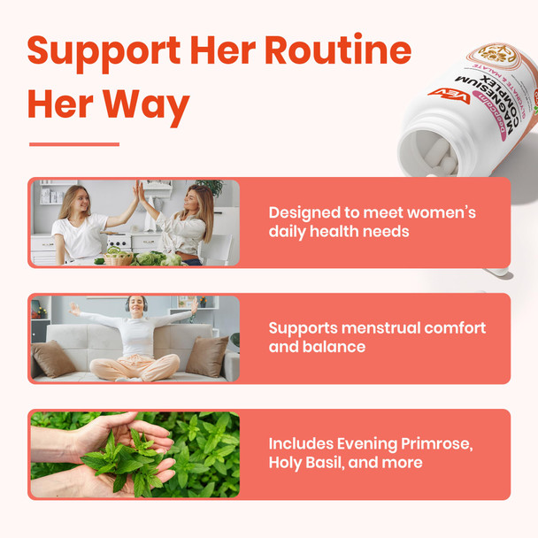 VEV Deep Calm Magnesium Complex for Women – Glycinate, Malate, B6, L-Theanine & Holy Basil – Support for Daily Magnesium & Stress Relief – 120 Vegan Capsules