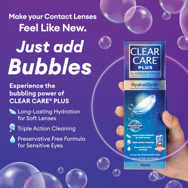 Clear Care Plus Cleaning & Disinfecting Contact Lens Solution with Lens Case, Clear, 12 Fl Oz