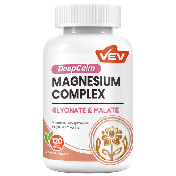VEV Deep Calm Magnesium Complex for Women – Glycinate, Malate, B6, L-Theanine & Holy Basil – Support for Daily Magnesium & Stress Relief – 120 Vegan Capsules