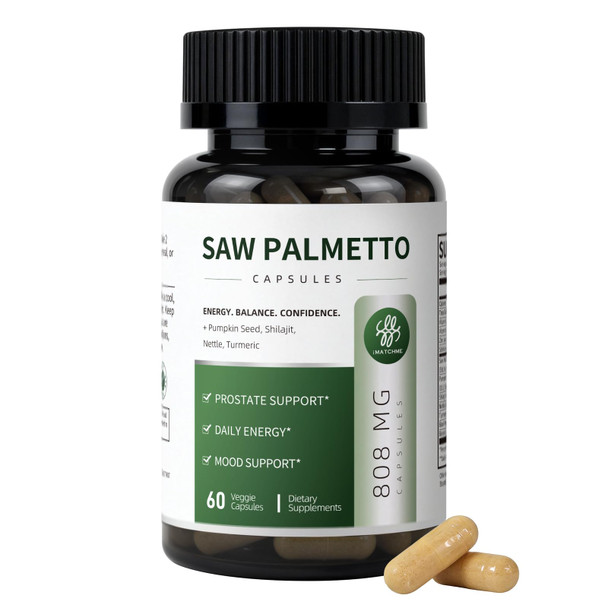 iMATCHME Men's Saw Palmetto 400mg & Pumpkin Seed Oil 150mg - Premium Saw Palmetto Extract with 45% Fatty Acids,Support Urinary Comfort, Hair Growth &Daily Comfort &Balance, Vegan, Non-GMO, 60 Count