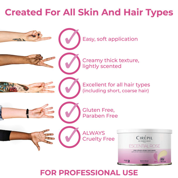 Cirepil  Escential Rose  Hard Wax Tin  Creamy Stripless Wax for Sensitive Areas  Effective on Short and  Shaved Hair  Professional Body and  Bikini Depilatory Refill