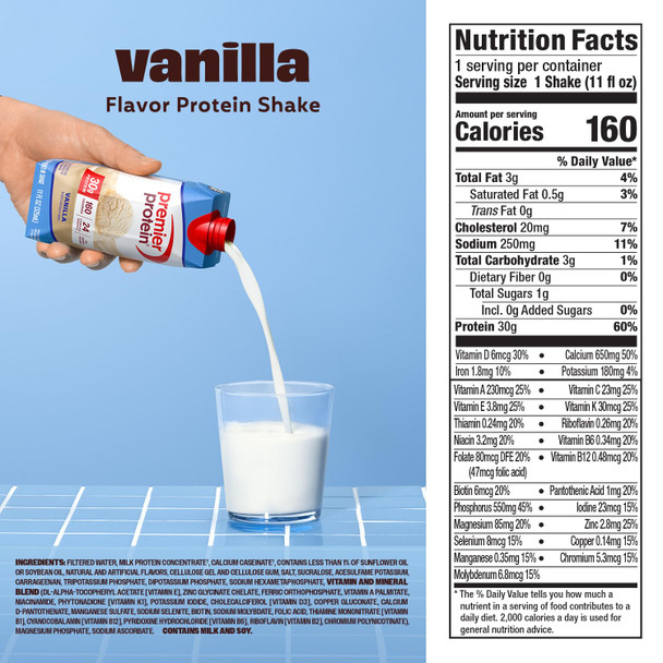 Premier Protein Shake Vanilla 30g Protein No Added Sugar 24 Vitamins & Minerals to Support Immune Health 11 fl oz 4 Pack