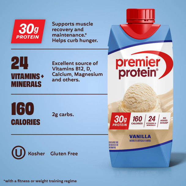 Premier Protein Shake Vanilla 30g Protein No Added Sugar 24 Vitamins & Minerals to Support Immune Health 11 fl oz 4 Pack