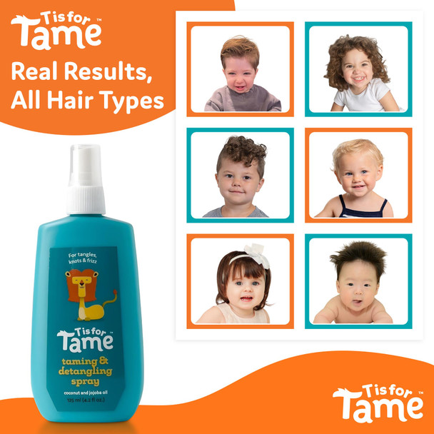 T is for Tame - Natural Hair Taming & Conditioning Spray for Kids and Babies - Tames Knots Frizz & Detangles Made in the USA - All Hair Types Including Curly - 4.2 fl oz