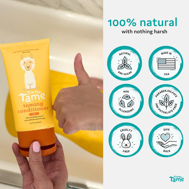 T is for Tame - Taming Conditioner for Kids – Natural Curly Hair Conditioner with Jojoba & Sunflower Oil – Detangles Softens & Controls Frizz – Plant-Based Vegan & Hypoallergenic – 5.07 fl oz
