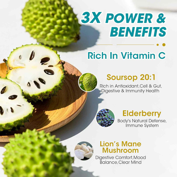 iMATCHME Soursop Graviola Liquid Drop with Elderberry & Lion Mane Mushroom, Soursop Bitter Liquid for Immune, Gut, Antioxidants, Cell & Energy Support, Sugar-Free, 3X Power Herbal, Natural Flavor, 1 Fl Oz