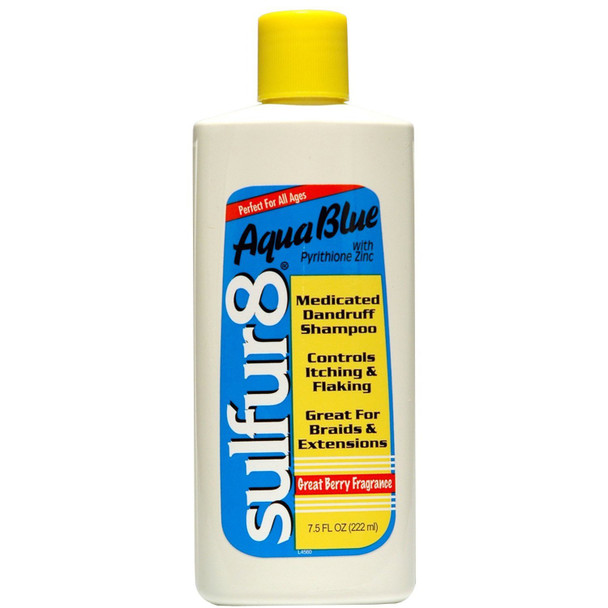 Sulfur 8 Aqua Blue Medicated Dandruff Shampoo 7.5 oz – Medicated Anti-Dandruff Scalp Itch & Flake Control with Pyrithione Zinc Nourishing & Refreshing Berry Scent for All Hair Types