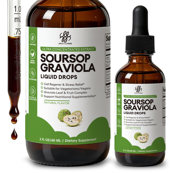 iMATCHME Soursop Graviola Liquid Drop for Cell Support & Regeneration - Natural Flavor, 2 Fl Oz