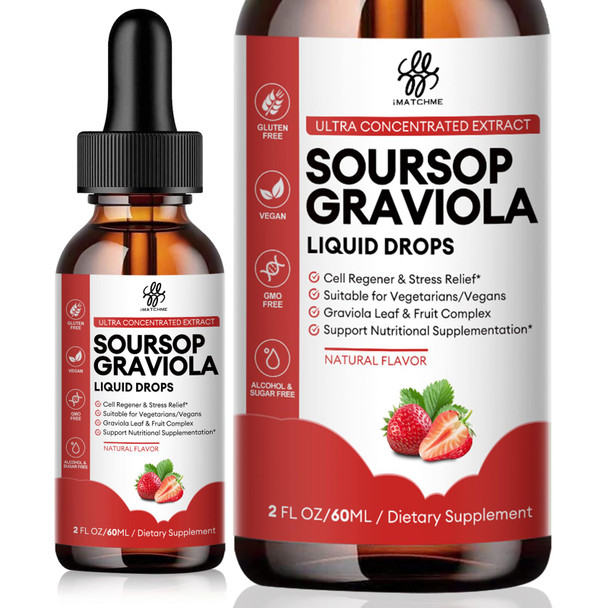 iMATCHME Soursop Graviola Liquid Drop - Strawberry Flavor, 2 Fl Oz