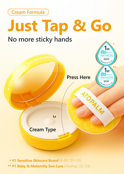ATOPALM | Tok Tok Facial Sun Pact | Sun Cushion SPF43 PA+++ | Sunscreen Korean | For Dry and Sensitive Skin | Outdoor Sunscreen Compact | Moisturizing Spf Cushion Mineral Cream | Korean Skincare | 15g
