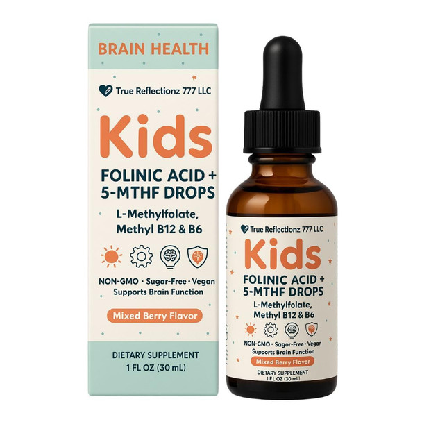 True reflectionz Folinic Acid Drops for Kids & Adults with L Methylfolate Methyl B12, P5P B6, Magnesium Glycinate, Vitamin D3 & C Methylated Folate Support for Brain Focus Mood and Cellular Health 5-MTHF Drops