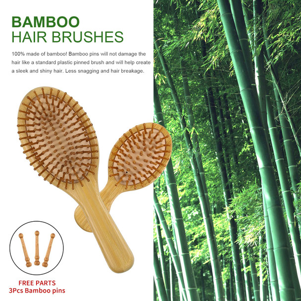 MRD Hair Brush Set Natural Bamboo Comb Paddle Detangling Hairbrush Wide-tooth and tail comb No Bristle suit for Women Men and Kids Thick/Thin/Curly/Dry Hair Gift kit
