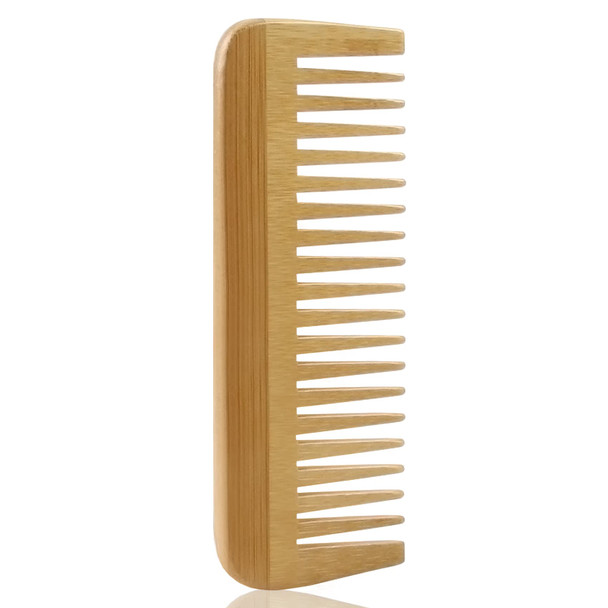 MRD Bamboo Wide Tooth Comb Detangling Anti-Static Brush Natural Curly Wavy Dry Hair For Womens and Mens Hand Polished (1PCS)