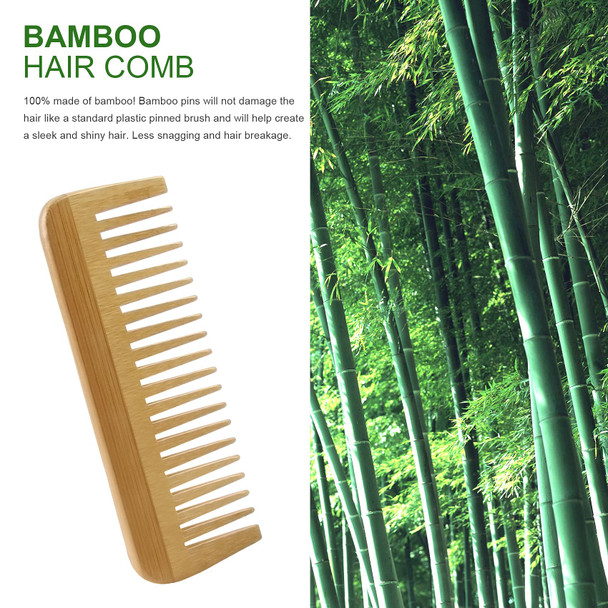 MRD Bamboo Wide Tooth Comb Detangling Anti-Static Brush Natural Curly Wavy Dry Hair For Womens and Mens Hand Polished (1PCS)