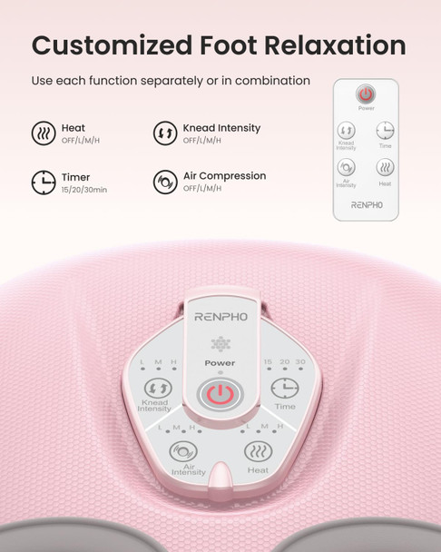 RENPHO Foot Massager Machine with Heat [2026 Upgraded], Shiatsu Foot Massager for Plantar Fasciitis, Birthday Gifts for Women Men, Cordless Control, Best Gifts for Women/Mom/Wife, Pink