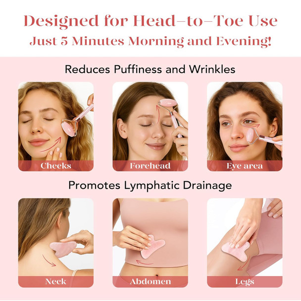 BAIMEI IcyMe Jade Roller & Gua Sha, Face Roller Redness Reducing Skin Care Tools, Self Care for Men Women, Massager for Face, Eyes, Neck, Relieve Fine Lines and Wrinkles - Rose Quartz - Pink