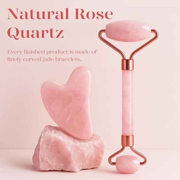 BAIMEI IcyMe Jade Roller & Gua Sha, Face Roller Redness Reducing Skin Care Tools, Self Care for Men Women, Massager for Face, Eyes, Neck, Relieve Fine Lines and Wrinkles - Rose Quartz - Pink
