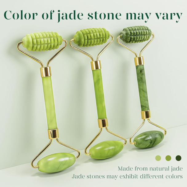BAIMEI IcyMe Gua Sha and Jade Roller for Face, Natural Jade Face Roller with Ridge Design for Reducing Puffiness & Skin Firming,Facial Sculpting Tool, Self Care Gift for Women Men - Green