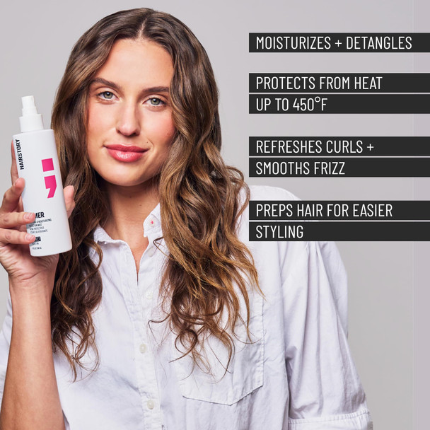 Hairstory Primer Smoothing And Moisturizing Protection Mist for All Hair Types Smoothing Detangler Heat Humidity & UV Protectant 8oz