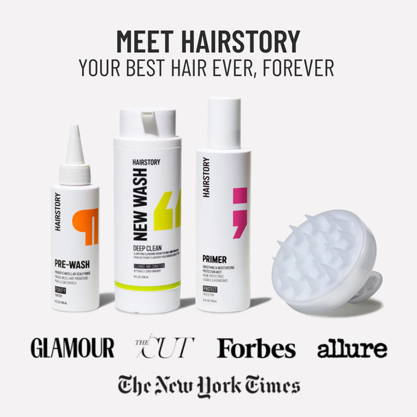 Hairstory Clarifying Hair Method New Wash Deep Clean with Pre-Wash Primer & Scalp Brush Deep Cleans Clarifies & Conditions Hair Routine for Oily & Fine Hair