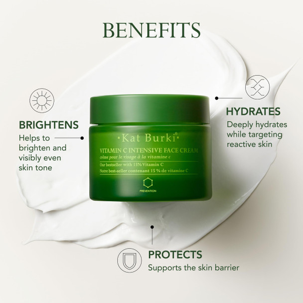 KAT BURKI 15% Stabilized Vitamin C Intensive Face Cream. Brightening Moisturizer for Glowing & More Firm Skin