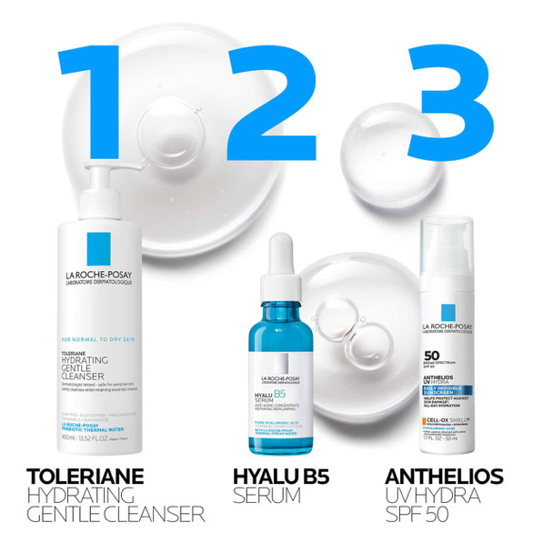 La Roche-Posay Hyalu B5 Pure Hyaluronic Acid Serum for Face Vitamin B5 + Hyaluronic Acid + Madecassoside Hydrating Serum Visibly Plumps Skin Sensitive Skin Safe Anti Aging Oil-Free  -  1.01 Fl Oz (Pack of 2)