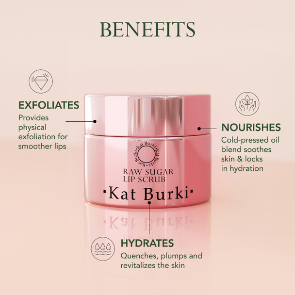 Kat Burki Raw Sugar Lip Scrub Exfoliator Smoothing and Moisturizing Treatment for Dry and Chapped Lips with Cold-Pressed Oils1 Fl Oz