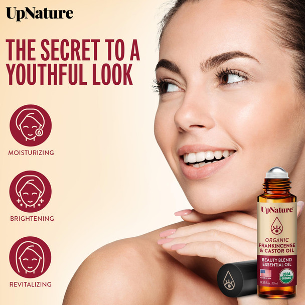 UpNature Beauty Castor Oil Roll On Eye Roller - 100% Organic Frankincense and Castor Oil for Face, Dark Circles, Fine Lines, Under Eyes and Skin - 0.33 Fl Oz