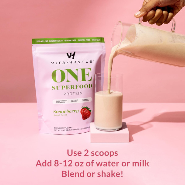 VitaHustle One Superfood Protein + Stainless Steel Shaker Cup (Strawberry & White)