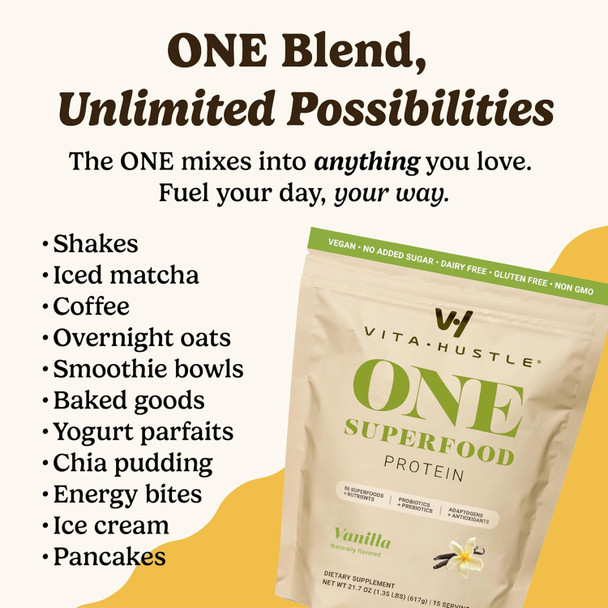 VitaHustle One Superfood Protein + Stainless Steel Shaker Cup (Vanilla & White)