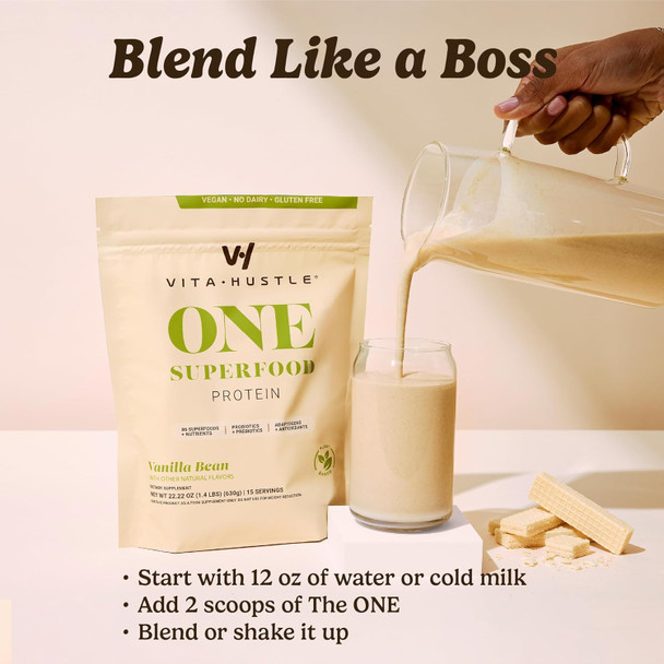 VitaHustle One Superfood Protein + Stainless Steel Shaker Cup (Vanilla & White)