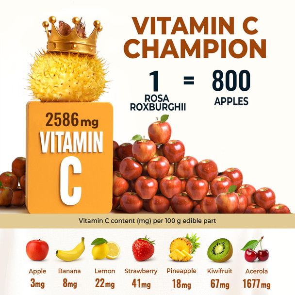 Organic Rosa Roxburghii | Natural Vitamin C Superfood |Chestnut Rose Fruit 1300mg | 60 Capsules