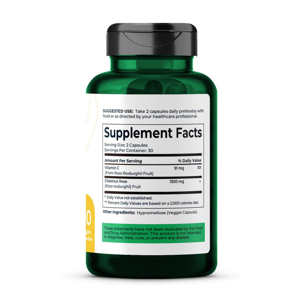 Organic Rosa Roxburghii | Natural Vitamin C Superfood |Chestnut Rose Fruit 1300mg | 60 Capsules