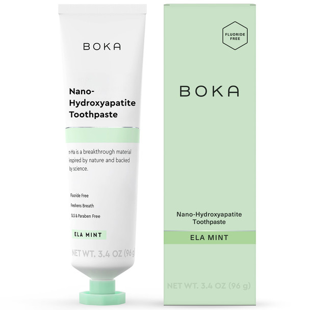 Boka Fluoride Free Toothpaste Nano Hydroxyapatite Toothpaste Appropriate for Sensitive Teeth - for Adult Oral Care - Ela Mint Flavor 3.4 Fl Oz 1Pk US Manufactured
