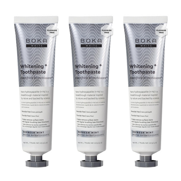 Boka Fluoride Free Toothpaste Nano Hydroxyapatite Toothpaste Appropriate for Sensitive Teeth for Adult Kids Oral Care - Whitening* Refresh Mint 4 Fl Oz 3Pk US Manufactured