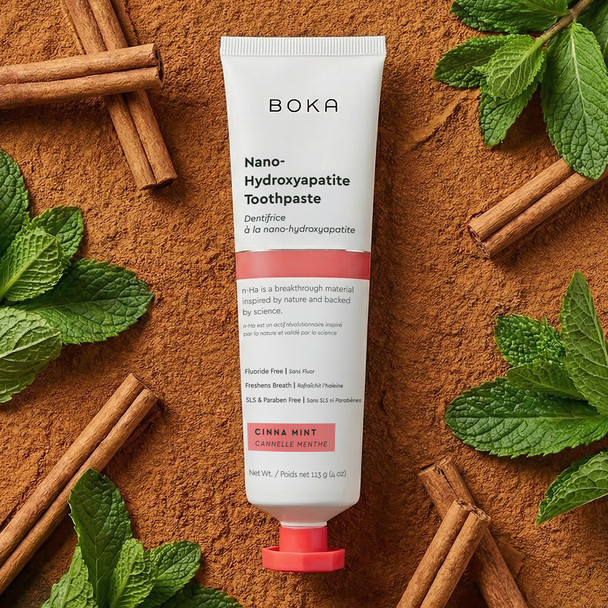 Boka Fluoride Free Toothpaste Nano Hydroxyapatite Toothpaste Appropriate for Sensitive Teeth - for Adult Oral Care - Cinnamon Mint Flavor 4 Fl Oz 1Pk US Manufactured
